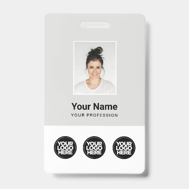 3 Multiple Logos Employee Photo, Bar Code , Name ID Badge (Front)