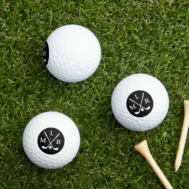 3 Name Initials | Personalised B&W Monogram  Golf Balls (Insitu Grass)