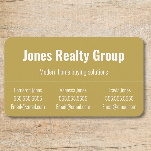 3 Names QR Code Logo | Minimalist Business Card  (business card with slot for three names professional chartreuse with white text, two contacts)