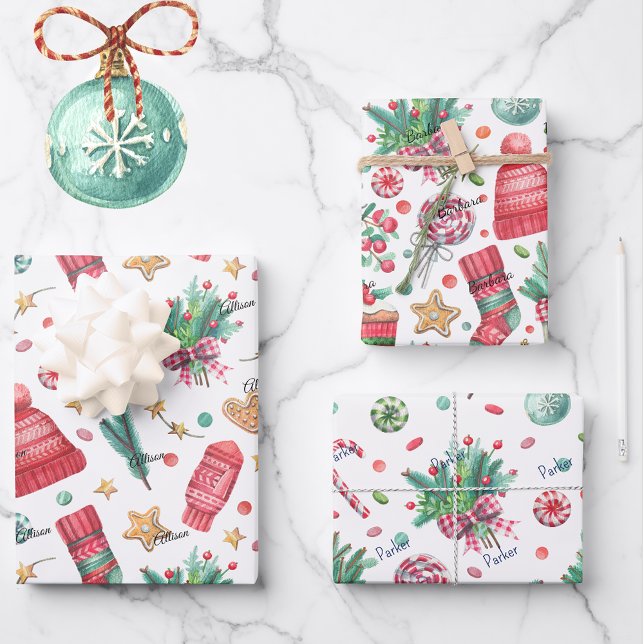 3 Names, Red & Green 19x29 Christmas Wrapping Paper Sheet (Creator Uploaded)