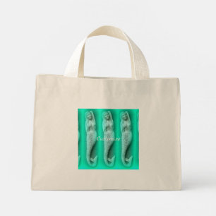 3 napping mermaids green mini tote bag