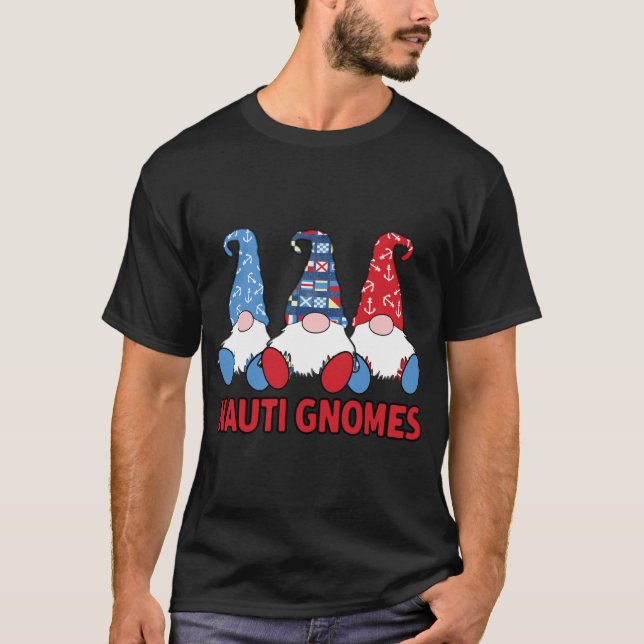 3 Nautical Sailing Nauti Gnomes Anchors Sailing Fl T-Shirt (Front)