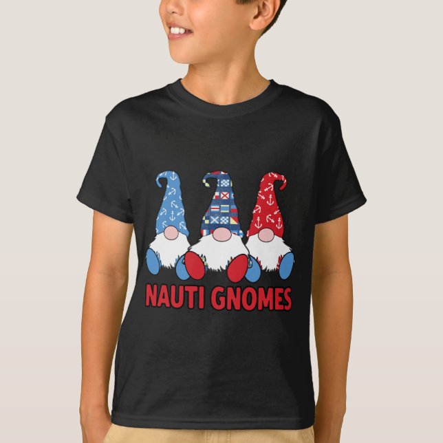 3 Nautical Sailing Nauti Gnomes Anchors Sailing Fl T-Shirt (Front)