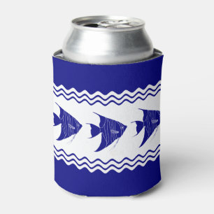 3 Navy Blue And White Coastal Decor Angelfish Can Cooler