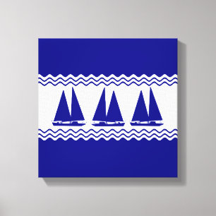 3 Navy Blue And White Coastal Decor Sailboats