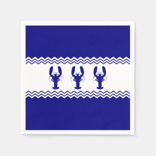 3 Navy Blue And White Coastal Lobsters Napkin