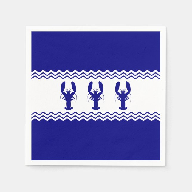 3 Navy Blue And White Coastal Lobsters Napkin (Front)