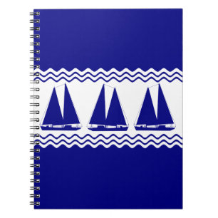 3 Navy Blue And White Coastal Sailboats Spiral Notebook