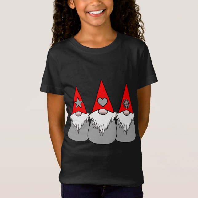 3 Nordic Gnomes Christmas Winter Red Grey Hats XMA T-Shirt (Front)