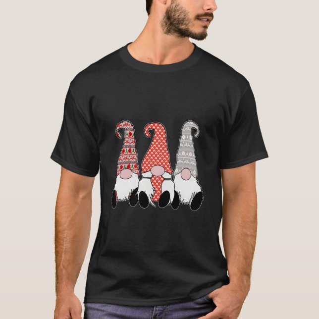 3 Nordic Gnomes Swedish Lady Tomte Nisse Grey Red T-Shirt (Front)
