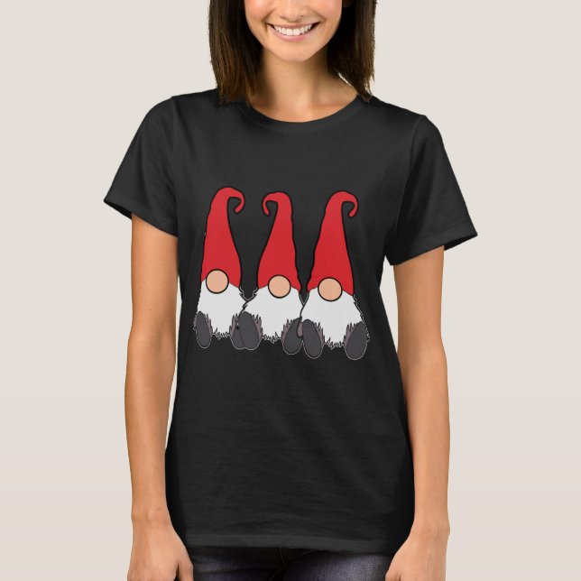 3 Nordic Gnomes Winter Tomte Nisse Red Hats Cute C T-Shirt (Front)