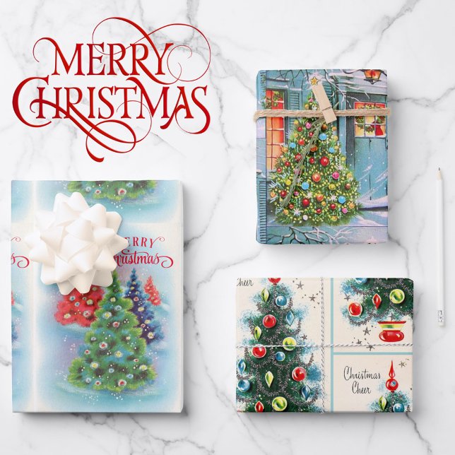 3 Nostalgic Christmas Cards Featured On Wrapping Paper Sheet (Creator Uploaded)