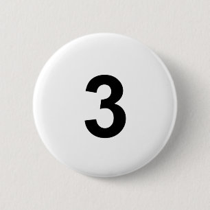 3 - number three 6 cm round badge