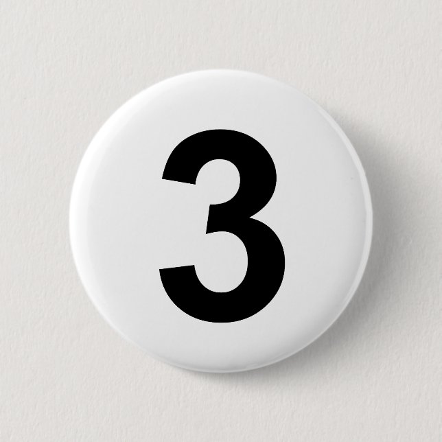 3 - number three 6 cm round badge (Front)