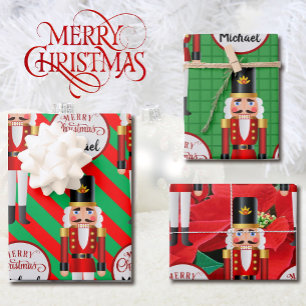 3 Nutcracker Add Name of Recipient Christmas Wrapping Paper Sheet