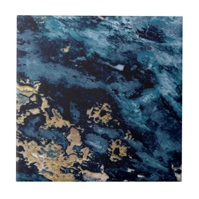 3 of 3 Cobalt Blue Gold Veined Faux Granite Tile (Front)