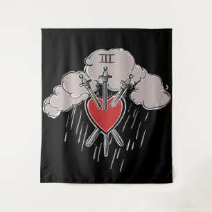 3 of Swords Love Heart Tarot Illustration Three Tapestry