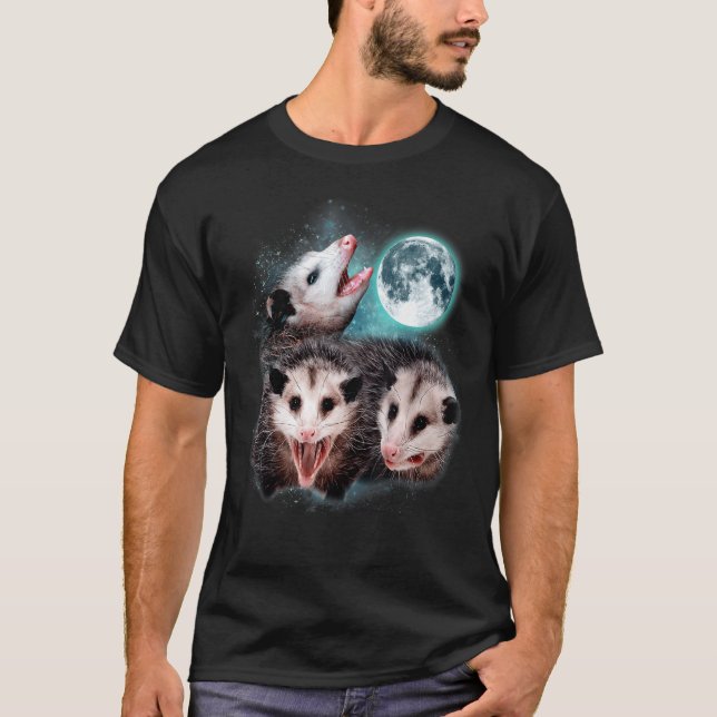 3 Opossum Moon Howling Opossum Head Funny For Men, T-Shirt (Front)