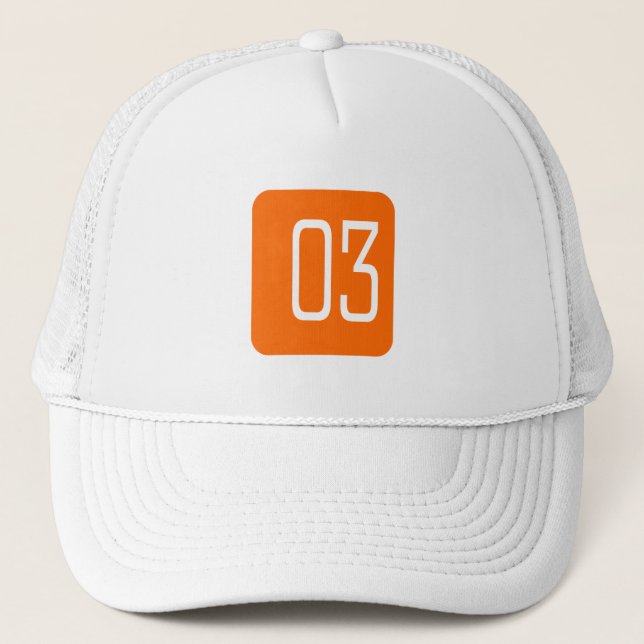 #3 Orange Square Trucker Hat (Front)