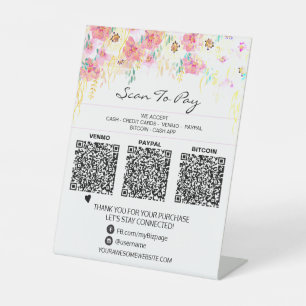 *~* 3 PAYMENTS Table Tent QR Tabletop Floral Pedestal Sign