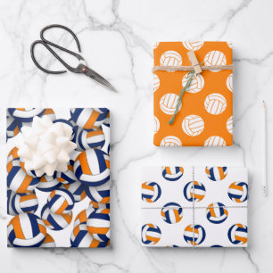 3 pc volleyball patterns coordinating blue orange  wrapping paper sheet
