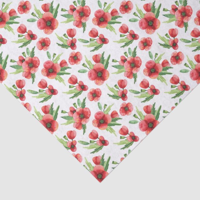  3 Pcs | Watercolor Red Poppies Wildflowers Tissue Paper (Detail)