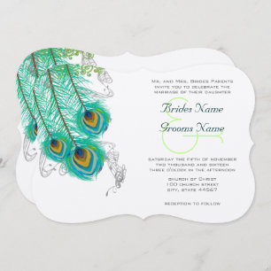 3 Peacock Feathers  Wedidng Invite