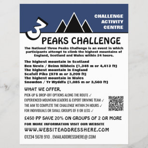 3 Peaks Challenge, Mountaineering Company Advert Flyer