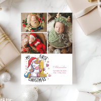 3 Photo 1st Baby Christmas Pink Gold Unicorn