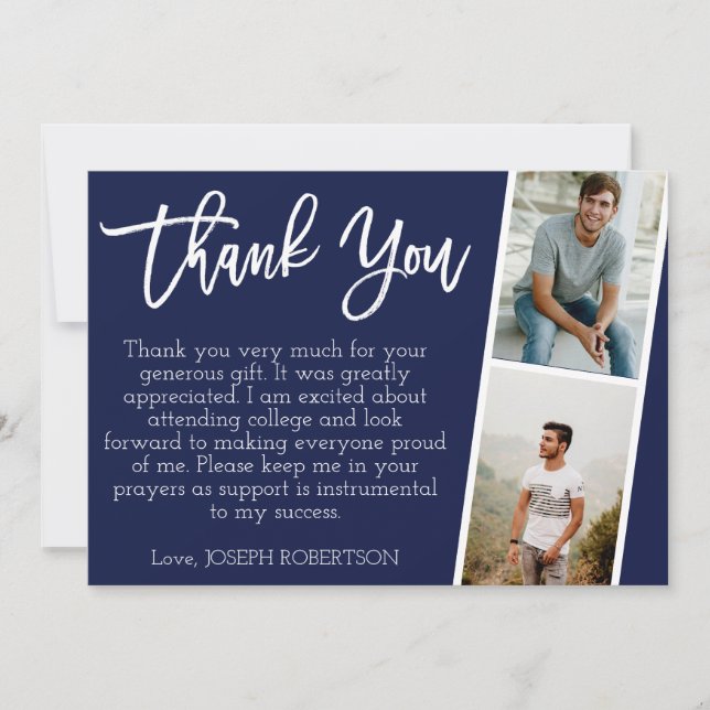 3 Photo (2+1) Script Graduation Thank You Card (Front)
