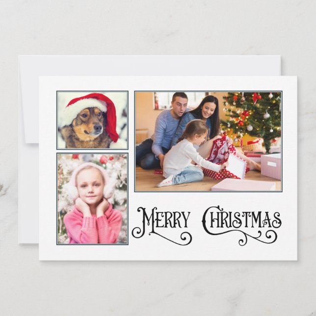 3 Photo/ 2 Sided "Merry Christmas"  Holiday Card (Front)