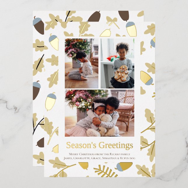3 Photo Acorn Pattern Seasons Greetings (Front/Back)