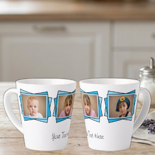 3 photo add your text blue latte mug