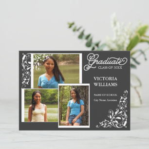3 Photo and Swirls Graduation Announcement