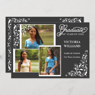3 Photo and Swirls Graduation Announcement