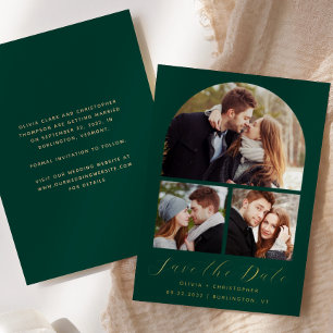 3-Photo Arch Emerald Green Gold Save the Date