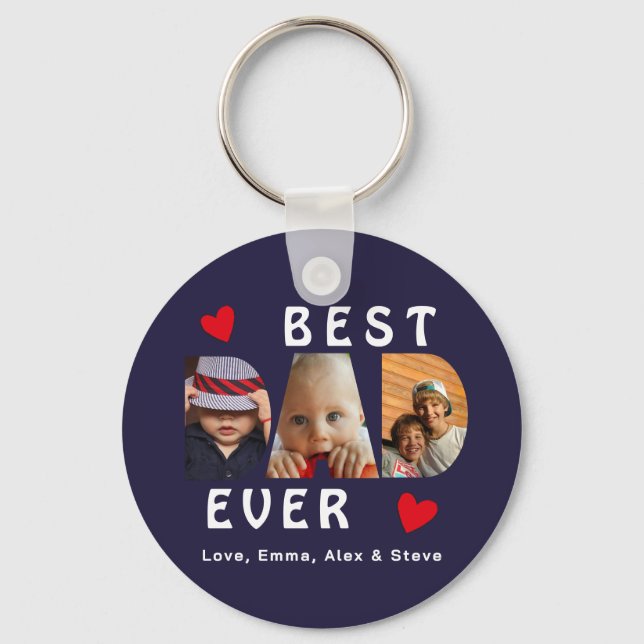 3 Photo Best Dad Ever Collage Custom Key Ring (Front)