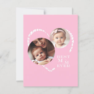 3-Photo "Best Mum Ever" Cute Pink and White Heart Postcard