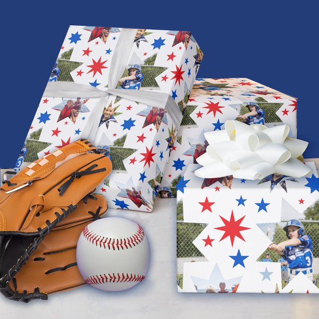 3 Photo Birthday All Star Pattern Wrapping Paper (Creator Uploaded)