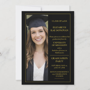 3 Photo Black and Gold Graduation Party Invitation