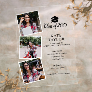 3 Photo Black And Gold Graduation Party Invitation