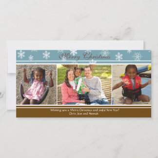 3 Photo Blue/Brown Snowflake Christmas Card