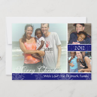 3 Photo Blue Snowflakes Christmas Card