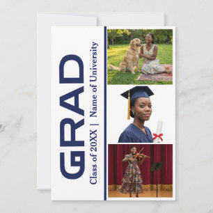 3 Photo Blue & White Graduation Celebration Invite