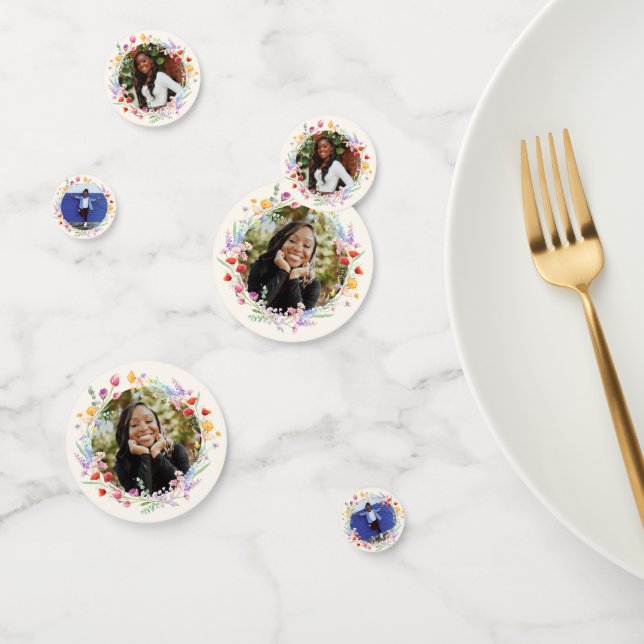 3 Photo Boho Watercolor Floral Grad Photo Confetti (Group)