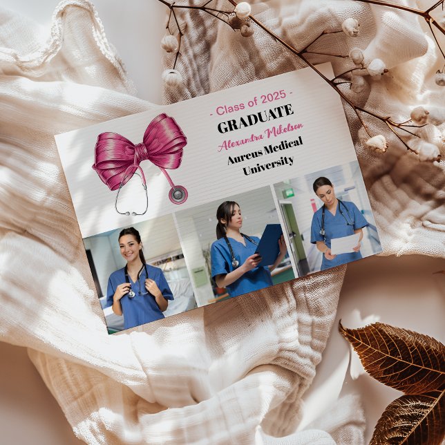 3 Photo Bow Stethoscope Nursing School Graduate  Announcement (Creator Uploaded)