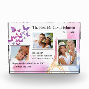 3 Photo Bride & Groom Love Story Journey Keepsake Block