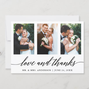 3 Photo Calligraphy Love and Thanks Wedding Thank You Card