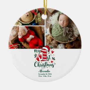 3 Photo Candy Cane Baby 1st Christmas Ceramic Tree Decoration