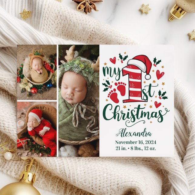 3 Photo Candy Cane Baby 1st Christmas Holiday Card (Creator Uploaded)